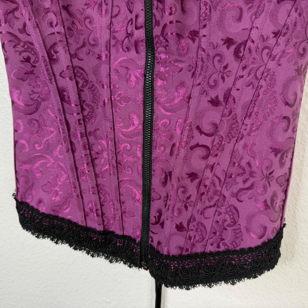 iCollection Corset Purple Sz 34 Jacquard Lace Up Gothic Renaissance  Steampunk - Picture 6 of 10